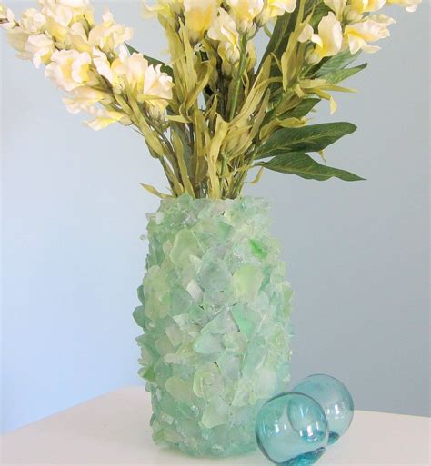 Beach Decor Sea Glass Vase Nautical Decor Beach Glass Vase Green 50 00 Via Etsy Diy
