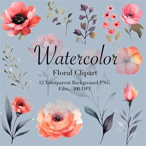 Watercolor Floral Clipart Etsy
