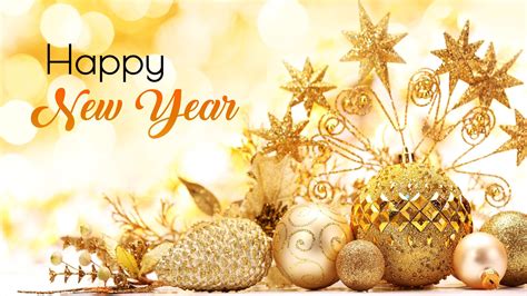 Happy New Year Word With Golden Decoration Ornaments Hd Happy New Year