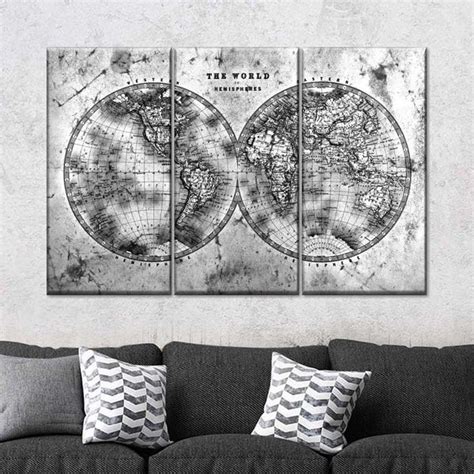 Hemispheres Contrast World Map Multi Panel Canvas Wall Art Elephantstock