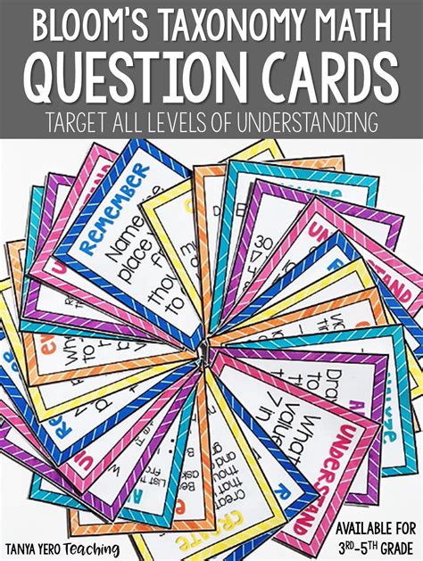 Blooms Taxonomy 4th Grade Math Question Cards All Standards 170 Cards