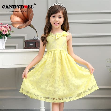 Candydoll 2018 New Girls Summer Dress Kids Sleeveless Yellow Dress For
