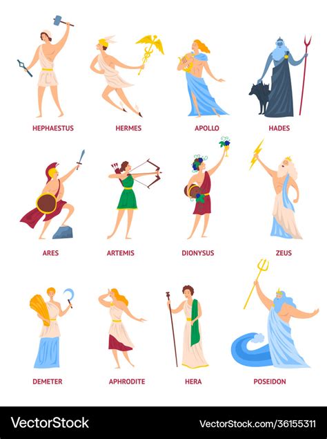 Cartoon Color Characters Ancient Greek Gods Set Vector Image