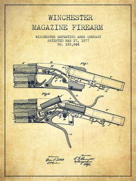 Winchester Firearm Patent Drawing From 1877 Vintage Digital Art By