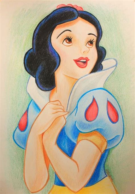 A Drawing Of Snow White Holding A Blue Object