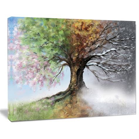 Tree With Four Seasons Tree Painting Canvas Art Print Painting Tree Wall Art Tree Art