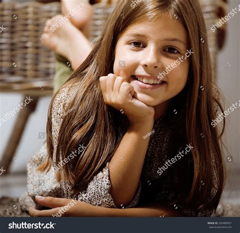 Little Cute Brunette Girl Home Smiling Stock Photo 220480921 Shutterstock
