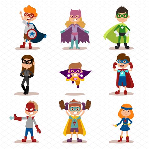 Superhero Kids Boys And Girls Vector ~ Illustrations