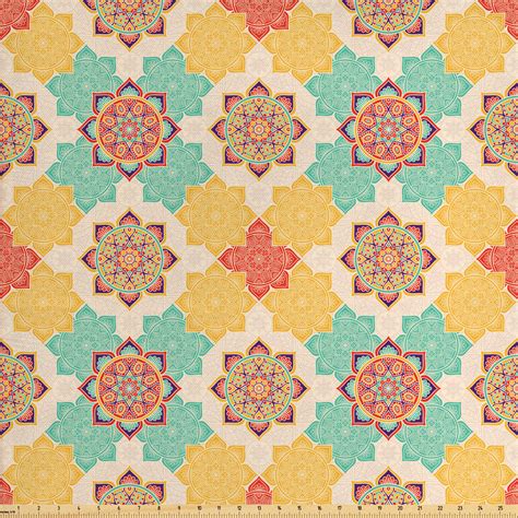 Moroccan Fabric By The Yard Bohemian Art Native Culture Elements Folkloric Design Blooming