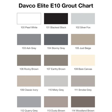 Davco Grout Colour Chart Elite G10 Online Tile Store