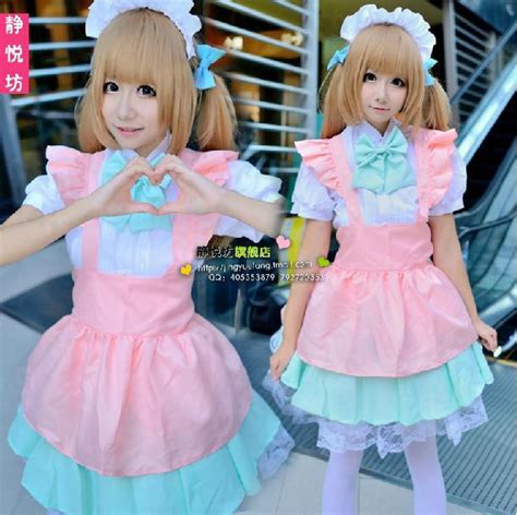 Anime Candy Color Japanese Lolita Maid Cosplay Costume Pink Princess