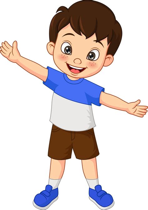 Niño Feliz De Dibujos Animados Agitando La Mano 5112754 Vector En Vecteezy