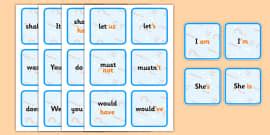 Word Mat Contractions Grammar Ks Primary Resources