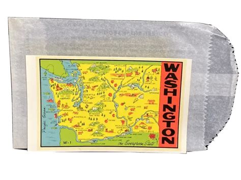 Vintage Washington State Water Slide Travel Map Decal Usa Made Nos 7