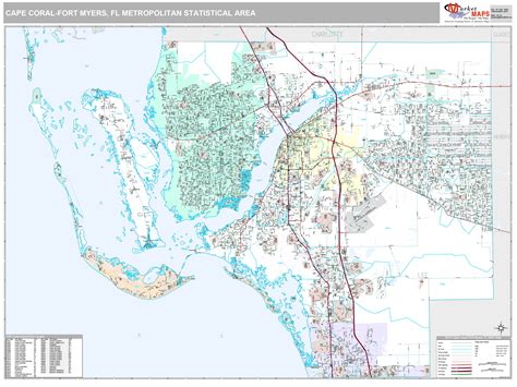 Cape Coral Fort Myers Fl Metro Area Wall Map Premium Style By Marketmaps
