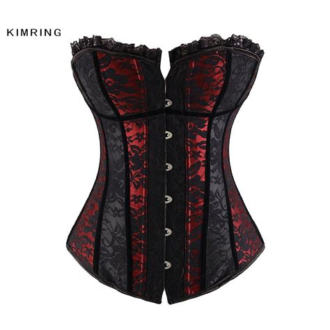 Kimring Sexy Lace Stain Corset Womens Bustier Top Lace Up Back Corsets