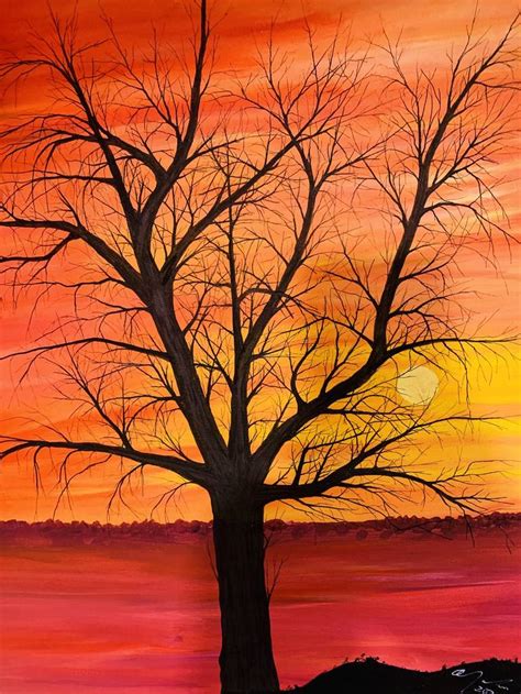 Descobrir 77 Imagem Tree With Sunset Background Painting