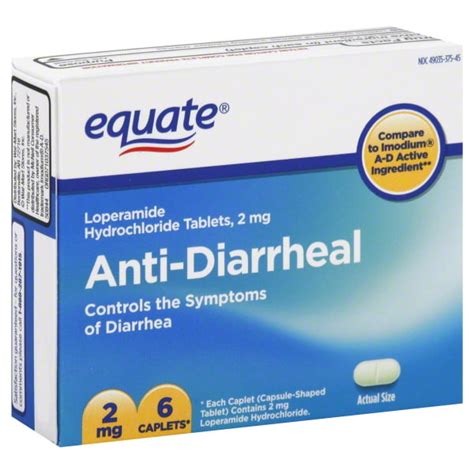 Equate Anti Diarrheal Relief Hydrochloride Tablets 2 Mg 6 Count