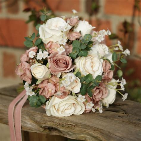 Bridal Bouquet Of Dusky Pink Roses And Hydrangea Vintage Cream Roses