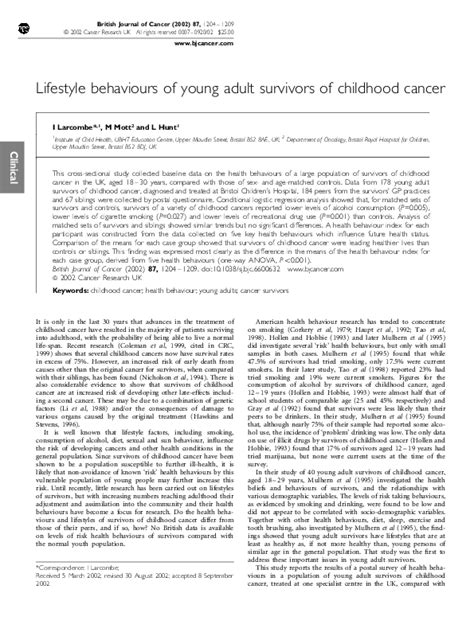 Pdf Lifestyle Behaviours Of Young Adult Survivors Of Childhood Cancer