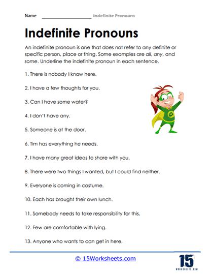 Indefinite Pronouns Worksheets 15