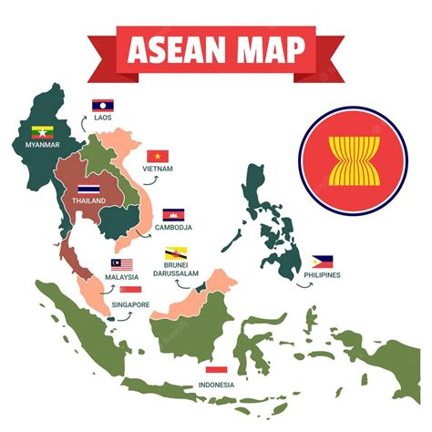 Premium Vector Illustrated Asean Map With Flags