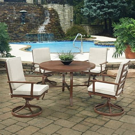 Key West 5 Pc Round Outdoor Dining Tableand 4 Swivel Rocking Chairs
