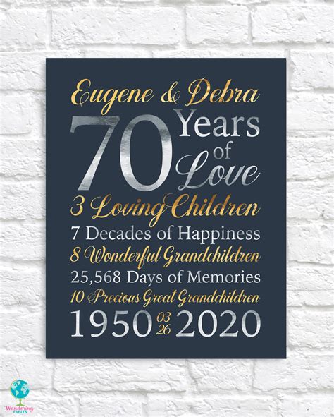 70th Anniversary Ts Personalized Art For 70 Year Etsy