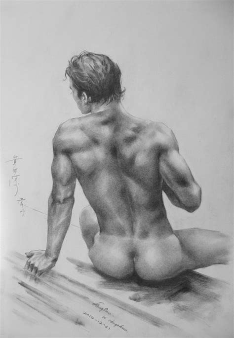Original Artwork Drawing Gay Man Charcoal Pencil Art Male Nude On Paper
