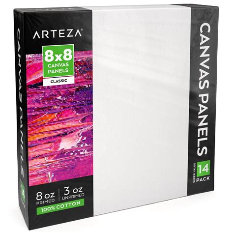 Arteza Canvas Panels Classic White 8x8 Blank Canvas Boards For