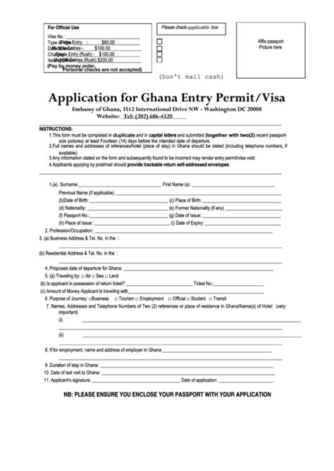Fillable Application For Ghana Entry Permitvisa Form Embassy Of