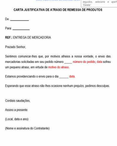 Referência Para Uma Carta Justificativa Por Atraso Na Entrega Envio De