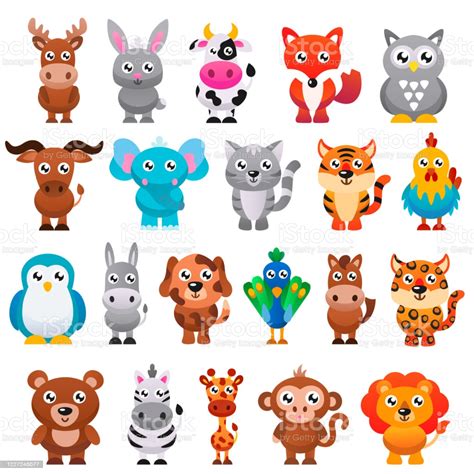Collection Of Cute Cartoon Animals Stock Illustration Download Image