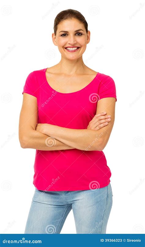 Beautiful Woman Standing Arms Crossed Stock Image Image Of Happiness