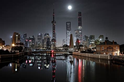 Urban City Night Shanghai China Wallpapers Hd