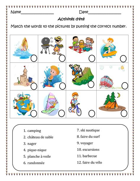 Free Printable French Worksheets For Grade Forms Articles In French