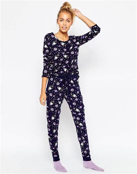 Asos All Over Space Print Tee And Legging Pyjama Set At