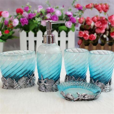 4.4 out of 5 stars. Bathroom Accessories Ocean Blue Bath Sets Resin Accessory ...