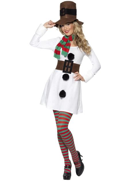 50 White And Brown Miss Snowman Women Medium Fancy Dress Halloween