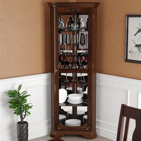 Pemberly Row Corner Glass Door Curio Cabinet With 5 Tier Tempered Glass