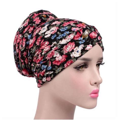 New Arrival Women Vintage Turban Hat Flower Print Hats Chemo Hats