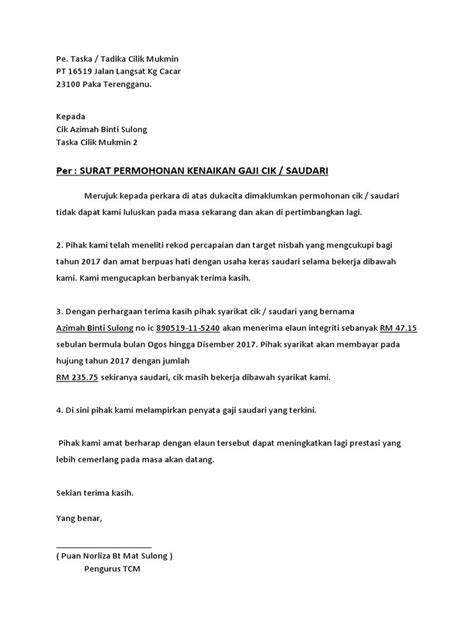 Surat Permohonan Kenaikan Gaji Malaysia Nutp Org Hama Radan