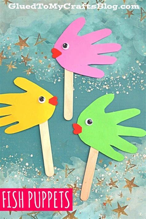 Handprint Fish Puppets Kid Craft Idea For Summer Preschool Arts And