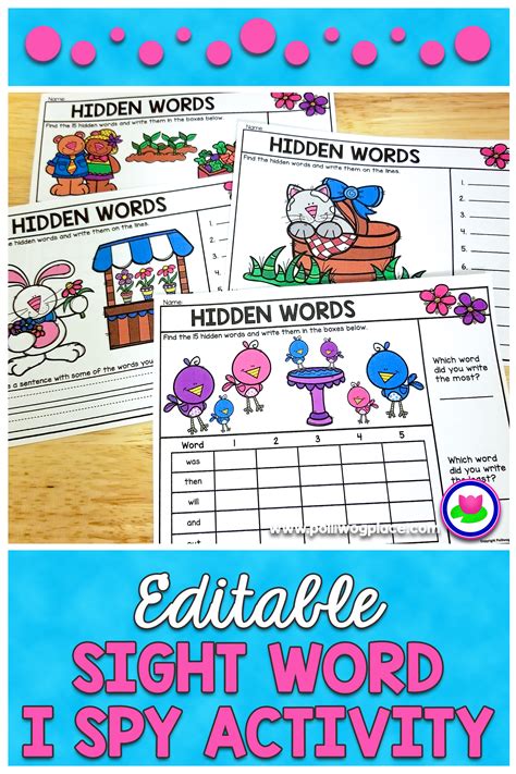 Hidden Words Spring I Spy Sight Words Editable Preschool Sight