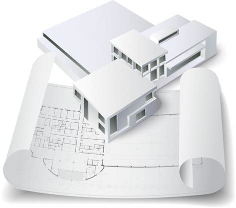 Architectural Background With A 3d Building Model Part Of