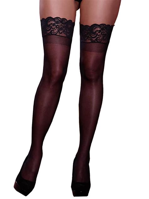 Plus Size Hosiery Lingerie Stay Up Lace Top Sheer Thigh High