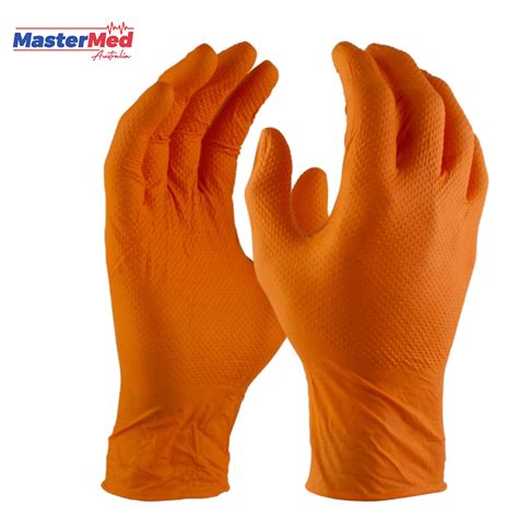 Mastermed Diamond Grip Orange Nitrile Gloves Health And Medical Australia