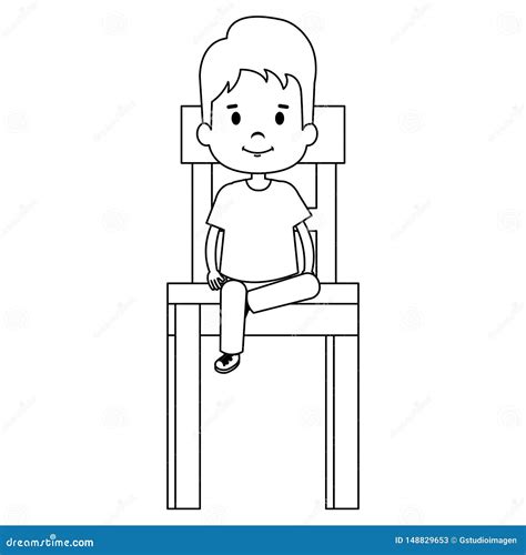 Little Boy Sitting In Chair Wooden Character Stock Illustration