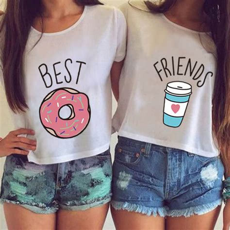 2019 Hot Summer Women T Shirt Funny Best Friends T Shirt Donut And