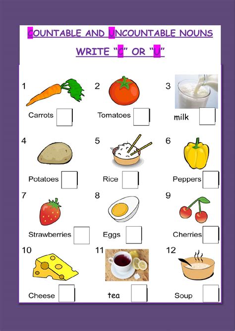 Countable And Uncountable Food Worksheet